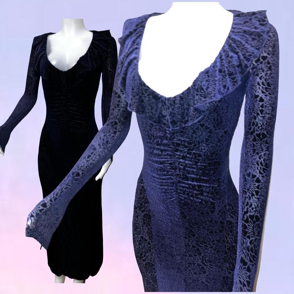 Anthropologie navy blue velvet dress